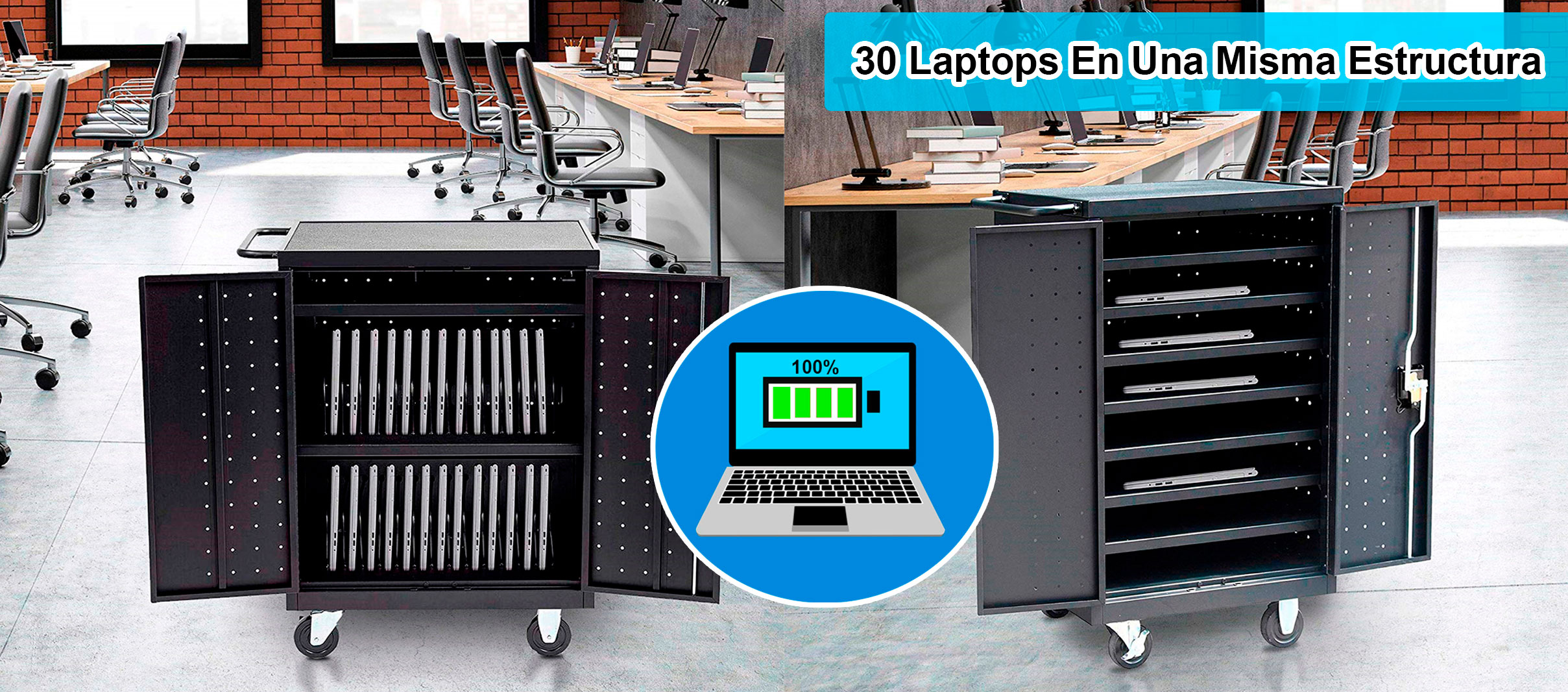 estacion de carga para 30 computadores portatiles